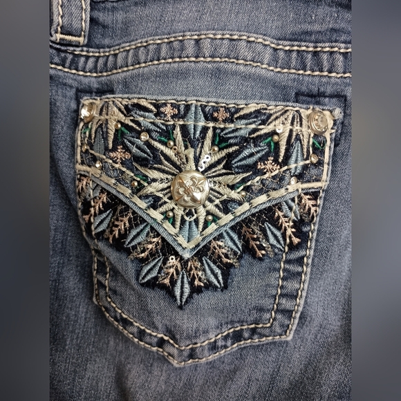 Miss Me Designer Blue Cropped Ankle Jeans with Faded Details(#1,527) - Picture 5 of 8